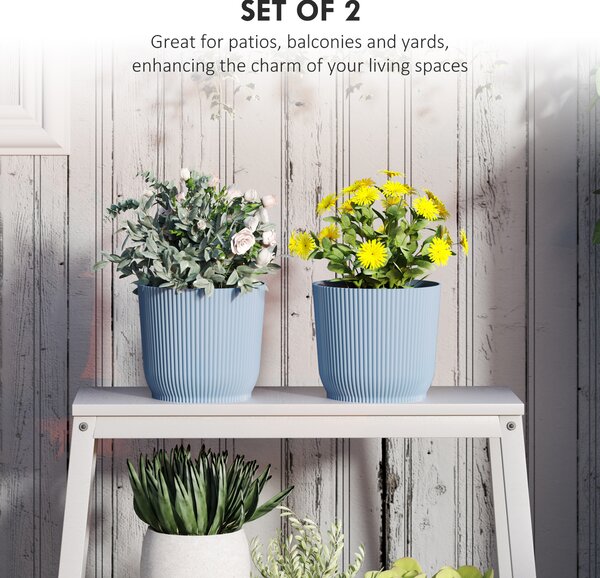Outsunny Set of Two Ф22cm Planters - Blue