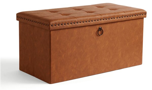 Faux Leather Ottoman, Tan