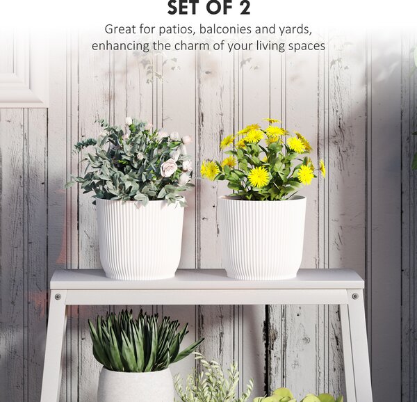 Outsunny Set of Two Ф22cm Planters - White