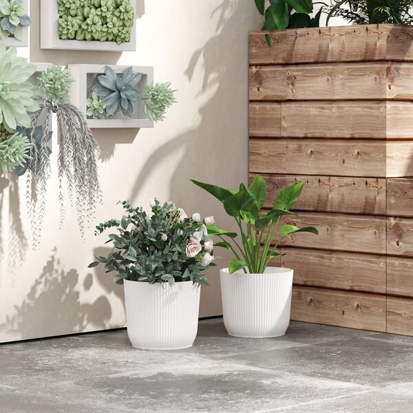 Outsunny Set of Two Ф22cm Planters - White