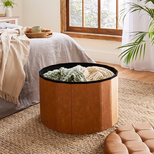 Faux Leather Large Round Ottoman