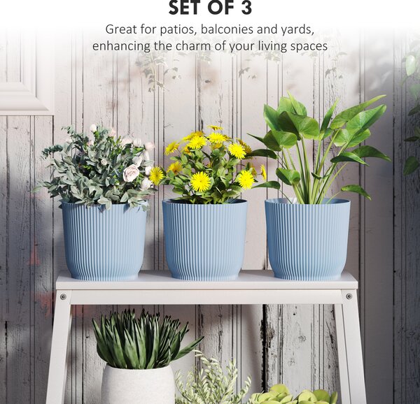 Outsunny Set of Three Ф22cm Planters - Blue
