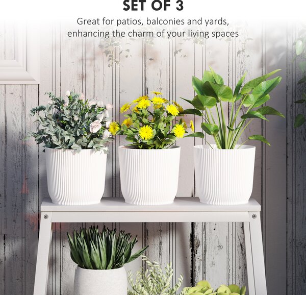 Outsunny Set of Three Ф22cm Planters - White