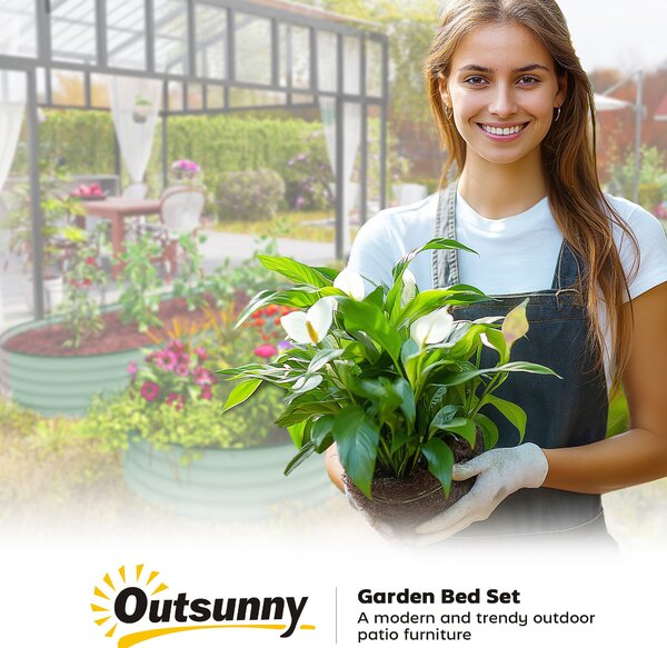 Outsunny Set of Two 181 x 93cm Steel Planters - Green