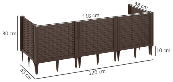 Outsunny Plastic Raised Garden Bed, Modular Planter Box Kit, Garden Fence Edging Border for Flowers, Vegetables, Herbs, Brown