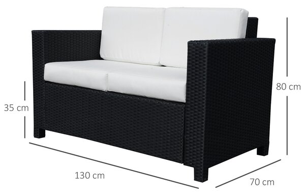 Outsunny 2 Seater Garden Furniture, Rattan Sofa with Soft Padded Cushion and Armrests, Wicker Garden Loveseat for Patio, Black