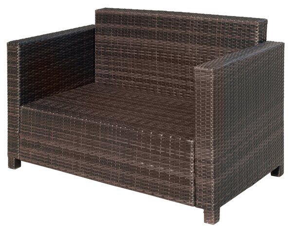 Outsunny 2 Seater Garden Furniture, Rattan Sofa with Soft Padded Cushion and Armrests, Wicker Garden Loveseat for Patio, Mixed Brown