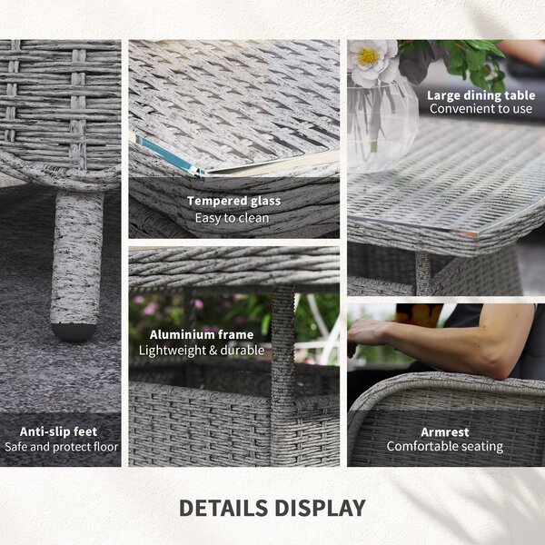 Outsunny Garden PE Rattan Dining Sofa Set, Outdoor 4 Seater Wicker Furniture, High Back Chairs with Cushions for Patio, Light Grey
