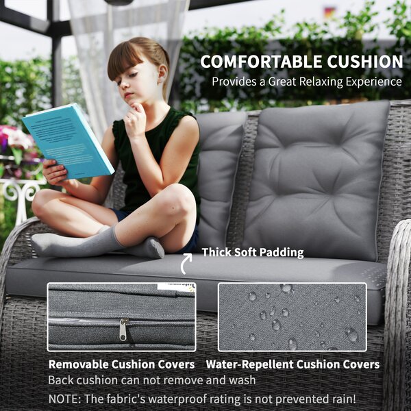 Outsunny Garden PE Rattan Dining Sofa Set, Outdoor 4 Seater Wicker Furniture, High Back Chairs with Cushions for Patio, Light Grey