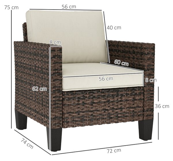 Outsunny Single Rattan Armchair, with Cushions - Brown