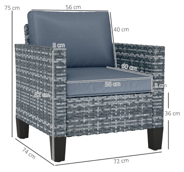Outsunny Single Rattan Armchair, with Cushions - Light Grey