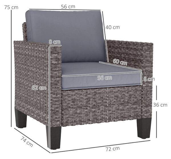 Outsunny Single Rattan Armchair, with Cushions - Mixed Grey