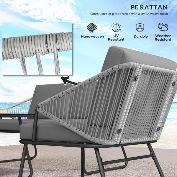 Outsunny 4 Piece Rattan Garden Furniture Set, Wicker Patio Outdoor Furniture Set with Loveseat, Glass Top Coffee Table for Patio, Balcony, Grey