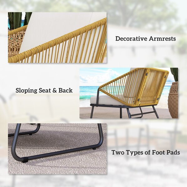 Outsunny 4 Piece Rattan Garden Furniture Set, Wicker Patio Outdoor Furniture Set with Armchairs, Cushions for Conservatory, Balcony, Natural Wood