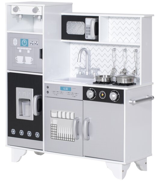 AIYAPLAY Kids Play Kitchen with Sound, Ice/Coffee Maker, Utensils, Microwave, Stainless Steel Utensils, for 3-6 Years