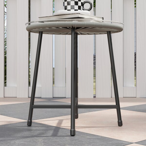 Outsunny 3 Pieces Rattan Bistro Set, Wicker Small Garden Table and Chairs Set with Cushions and Glass Top for Outdoor, Patio, Balcony, Light Grey