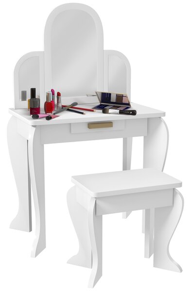 HOMCOM Kids Dressing Table Set, with Mirror and Drawer - White