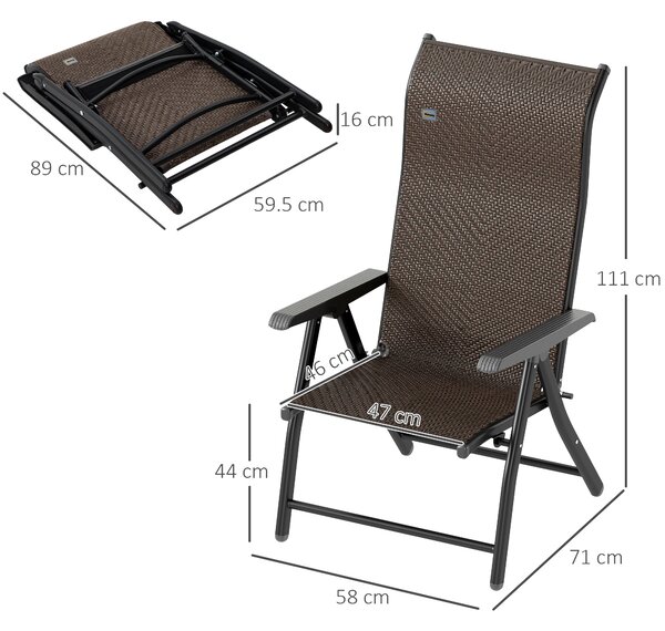 Outsunny Set of Four Folding Garden Chairs, with Seven-Position Adjustable Backs, Dark Brown