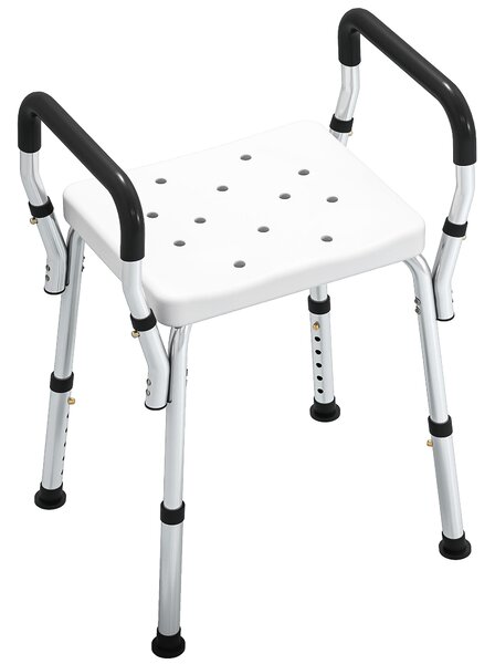 HOMCOM Aluminium Frame Bath Seat, Adjustable Height & Anti-Slip, for Comfortable Showering, 57-69cm Aosom UK
