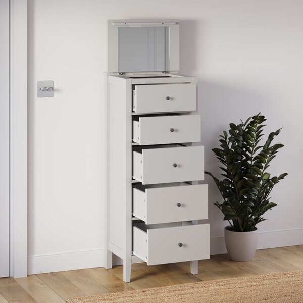 Lynton Tall Small 5 Drawer Chest with Mirror