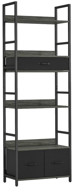 HOMCOM Industrial Bookcase, 6-Tier Tall Bookshelf with 3 Fabric Drawers - Grey