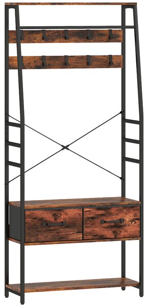 HOMCOM 6-in-1 Industrial-Style Hallway Organiser - Brown/Black