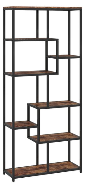 HOMCOM Seven-Tier Geometric Bookcase - Brown/Black