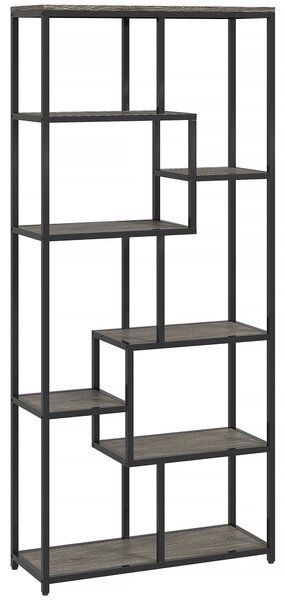 HOMCOM Seven-Tier Geometric Bookcase - Grey/Black