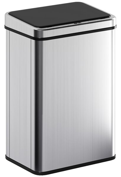 HOMCOM 40L Sensor Bin with Quiet Soft-Close Lid, Automatic Touchless Motion Sensor Kitchen Bin with Fingerprint Resistant Stainless Steel for Hygienic Gyms, Home Office Use, Silver Tone