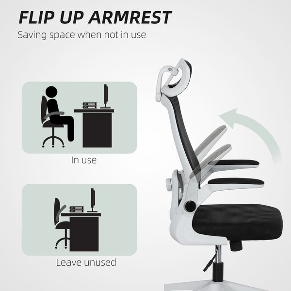 HOMCOM Home Office Chair, High-Back Desk Chair with Mesh, Flip Up Arms & Rotating Headrest for Long-time Work, Black Aosom UK