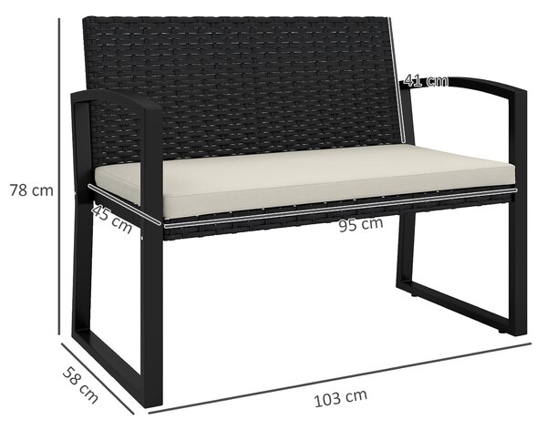 Outsunny Two-Seater Rattan Garden Bench - Beige/Black