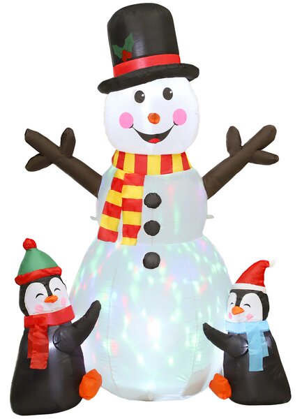 Outsunny 6FT Christmas Inflatables Snowman & Penguins with Built-in LED Lights and Flashing Projector Light, Blow Up Christmas Inflatable Decoration for Indoor Outdoor Decor, Garden