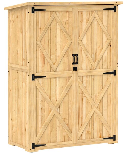 Outsunny Wooden Garden Storage Shed, Tool Storage Cabinet with Asphalt Roof and 2 Shelves for Garden Tools, Equipment, Outdoor Tool Shed with Double Doors, Natural