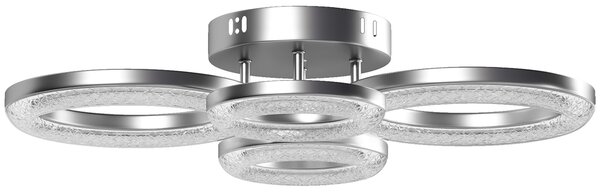 HOMCOM LED Ceiling Light, Modern 4 Rings Ceiling Lamp with Wall Switch Control, 40W 4350lm Flush Mount Ceiling Light with 3500K/4500K/6000K Colour Temperatures for Living Room, Bedroom, Silver Tone