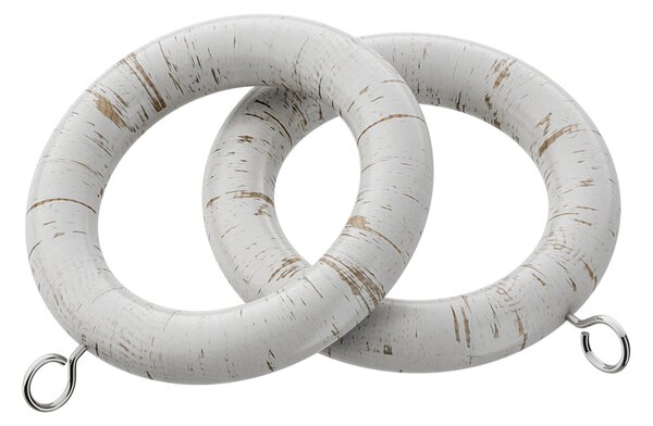 28mm Wooden Rings 6 Pack of Rings Scratched White