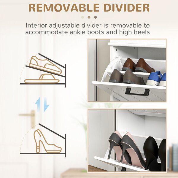 HOMCOM Shoe Storage Cupboard with Two-Drawer, Minimalistic Shoe Storage Cabinet for 10 Shoes, White Aosom UK