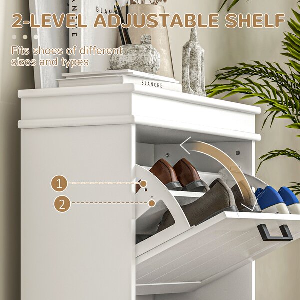 HOMCOM Shoe Storage Cupboard with Two-Drawer, Minimalistic Shoe Storage Cabinet for 10 Shoes, White Aosom UK