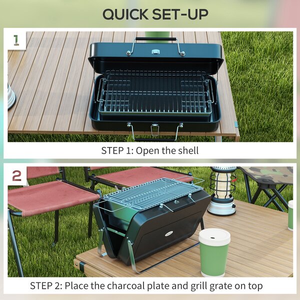 Outsunny Foldable Suitcase Design Mini Charcoal Barbecue Grill BBQ, Black Aosom UK