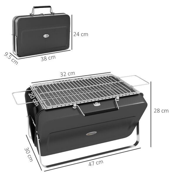 Outsunny Foldable Suitcase Design Mini Charcoal Barbecue Grill BBQ, Black Aosom UK