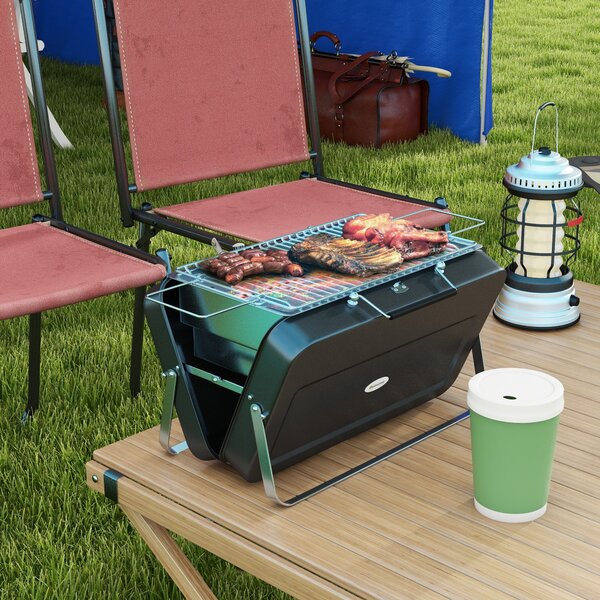 Outsunny Foldable Suitcase Design Mini Charcoal Barbecue Grill BBQ, Black Aosom UK