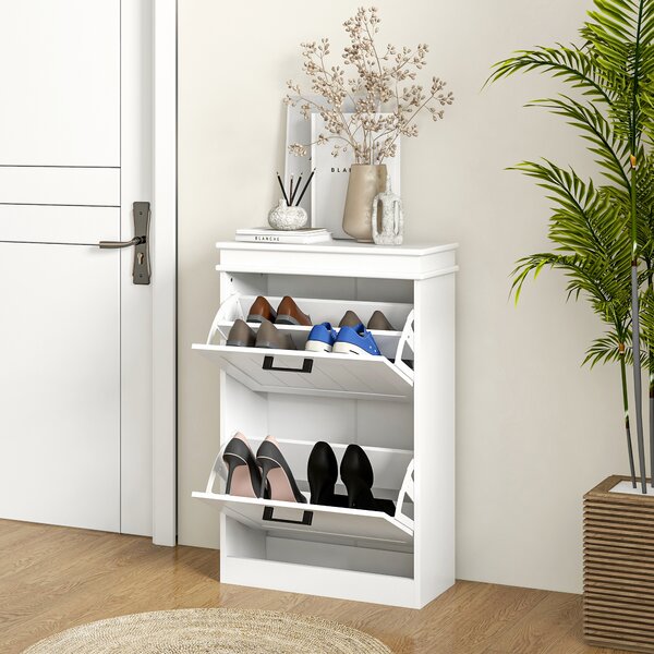 HOMCOM Shoe Storage Cupboard with Two-Drawer, Minimalistic Shoe Storage Cabinet for 10 Shoes, White Aosom UK