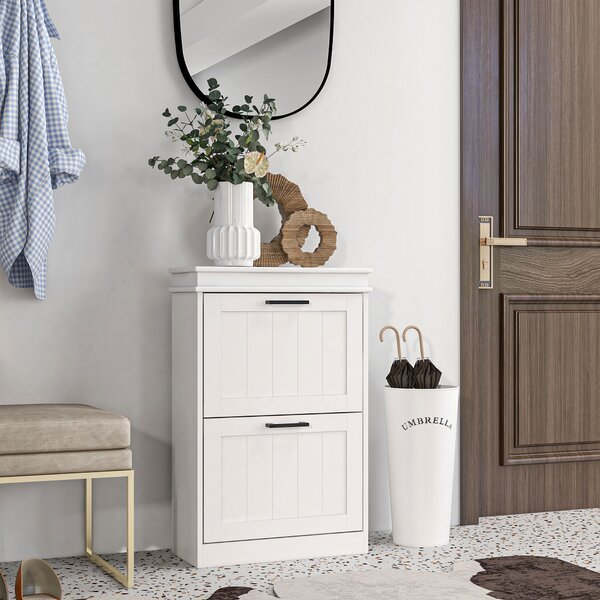 HOMCOM Shoe Storage Cupboard with Two-Drawer, Minimalistic Shoe Storage Cabinet for 10 Shoes, White Aosom UK