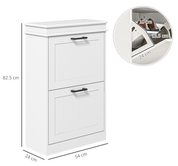 HOMCOM Shoe Storage Cupboard with Two-Drawer, Minimalistic Shoe Storage Cabinet for 10 Shoes, White Aosom UK