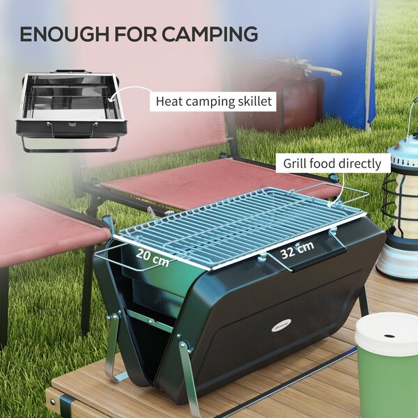 Outsunny Foldable Suitcase Design Mini Charcoal Barbecue Grill BBQ, Black Aosom UK
