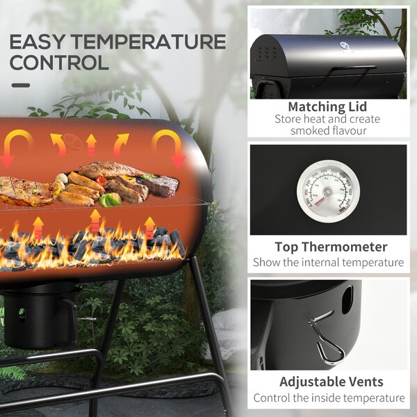 Outsunny Outdoor Wheeled Barrel Charcoal Barbecue Grill Trolley, Black Aosom UK