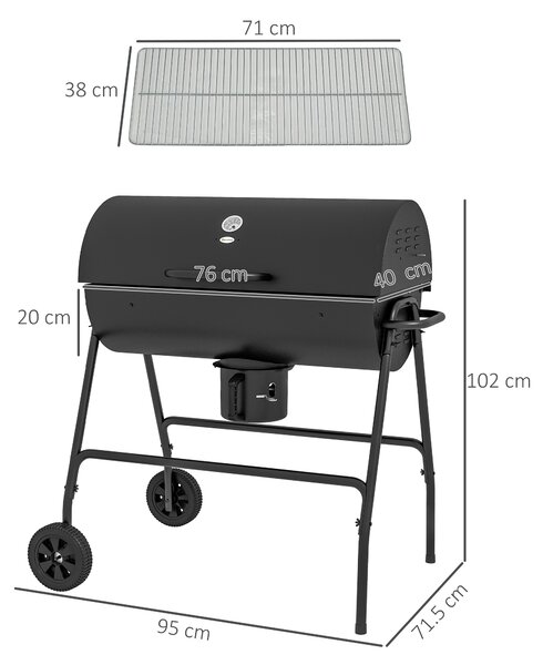Outsunny Outdoor Wheeled Barrel Charcoal Barbecue Grill Trolley, Black Aosom UK