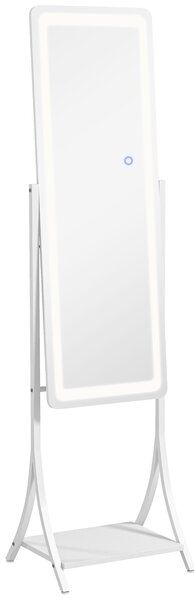 HOMCOM Full Length Dressing Mirror with LED Lights, Adjustable Colour Temperature, Storage Shelf, Ideal for Outfit Checks Aosom UK
