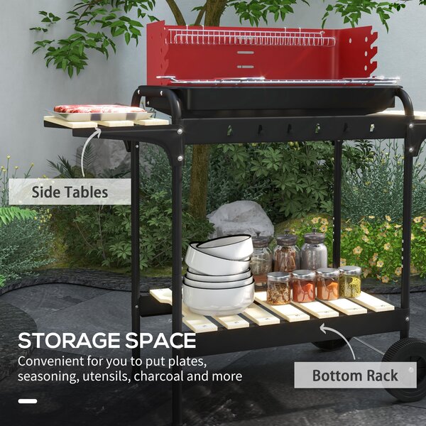 Outsunny Outdoor 5-Level Grill Height Charcoal Barbecue Grill Trolley, Red Aosom UK