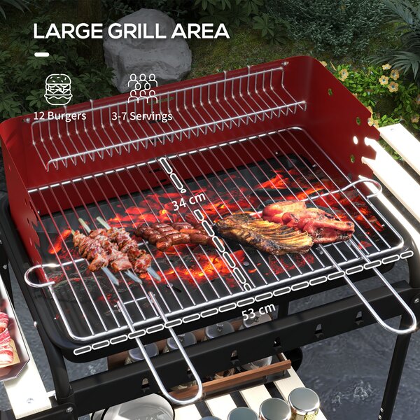 Outsunny Outdoor 5-Level Grill Height Charcoal Barbecue Grill Trolley, Red Aosom UK