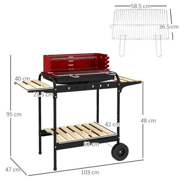 Outsunny Outdoor 5-Level Grill Height Charcoal Barbecue Grill Trolley, Red Aosom UK